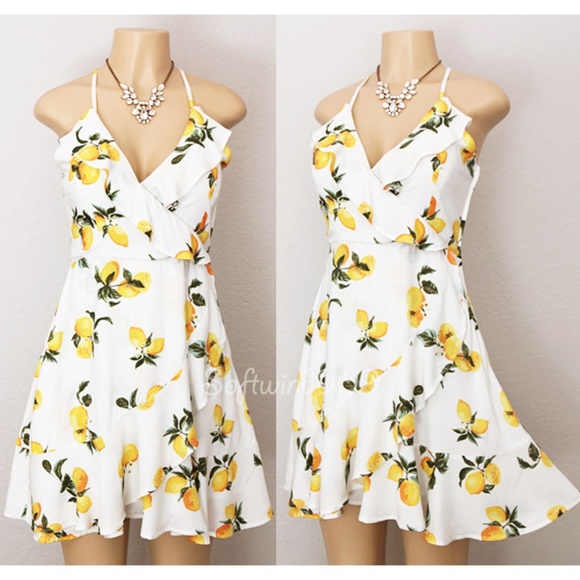 Charlotte Russe Dresses & Skirts - Last☝️ Lemon Ruffle Wrap Lace Up Back Skater Dress